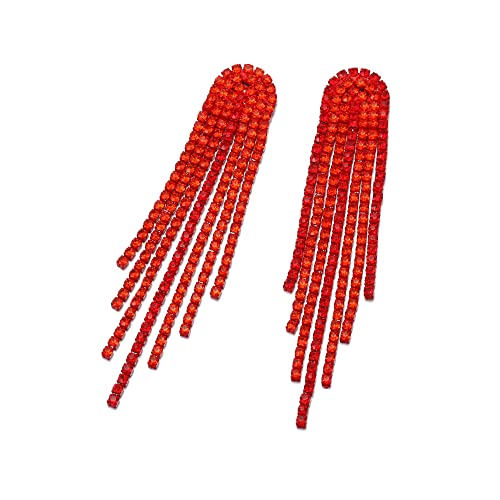 Clearine Bridal Quaste für Damen funkeln Strass Kristall lange Tropfen Kronleuchter böhmischen baumelnden Ohrringe Rot von Clearine