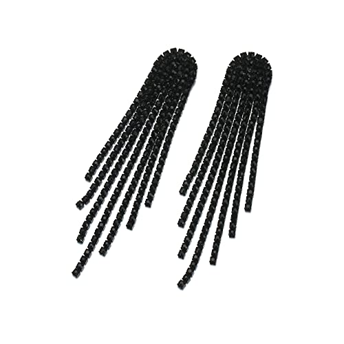 Clearine Bridal Quaste für Damen beeindruckende Strass Kristall lange Tropfen Kronleuchter böhmischen baumelnden Ohrringe Schwarz von Clearine