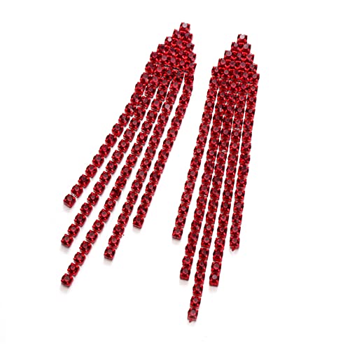 Clearine Quaste Ohrringe für Damen langer Tropfen Strass Kristall Quaste Statement-Ohrringe Brautschmuck Rubin-Rot von Clearine