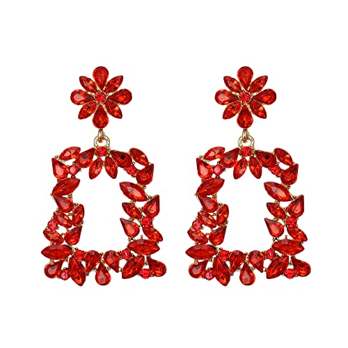 Clearine Rechteck Ohrringe Art Deco funkelnden Strass Marquise Blume Anweisung baumeln Ohrstecker für Damen Braut Rubin-Rot Gold-Tone von Clearine