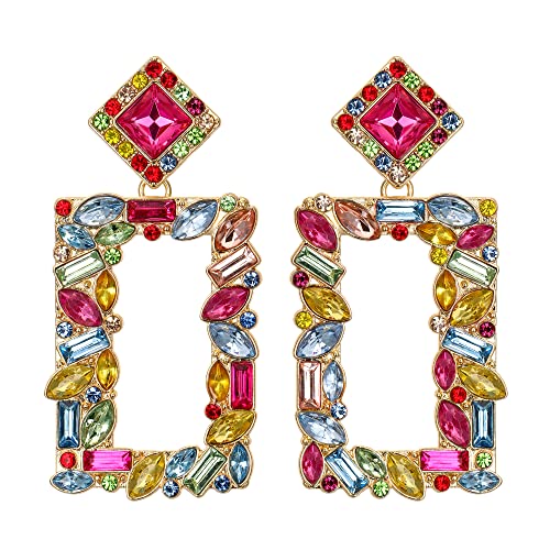 Clearine Rechteck Ohrringe Damen Art Deco funkelnden Strass Marquise geometrische Erklärung baumeln Ohrstecker für Braut mehrfarbig Gold-Tone von Clearine
