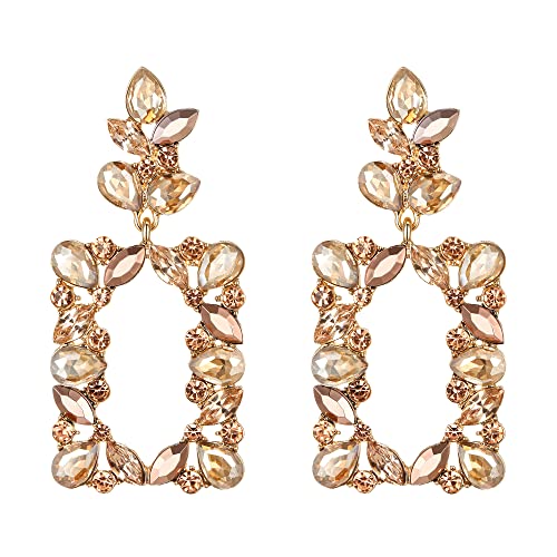 Clearine Rectangle Statement Ohrringe Art Deco Sparkly Strass Teardrop Marquise Geometric Ohrhänger für Damen Champagne Gold-Ton von Clearine