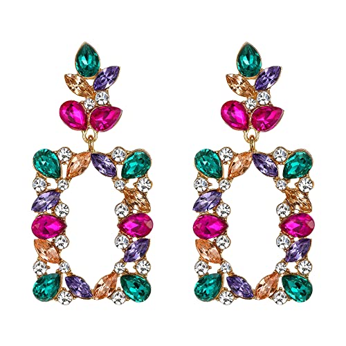 Clearine Rectangle Statement Ohrringe Art Deco Sparkly Strass Teardrop Marquise Geometric Ohrhänger für Damen Mehrfarbig Gold-Tone von Clearine