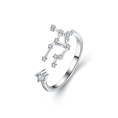 Clearine Ring 12 Konstellation Sternzeichen Zirkonia verstellbarer Ring für Damen Mädchen -"Jungfrau" Horoskop Sternbild Astrologie von Clearine