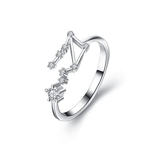 Clearine 12 Konstellation Sternzeichen Zirkonia Verstellbarer Ring für Damen Mädchen Waage Horoskop Sternbild Astrologie von Clearine