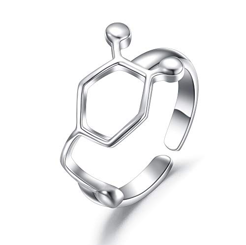 Clearine Ring Chemie 925 Sterling Silber Molekül Chemische Formel mit Drei-Punkt-Chemical Dopamine Structure Molecule verstellbaren für Damen Mädschen von Clearine