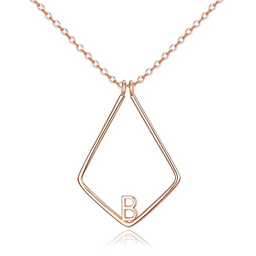 Clearine Ringhalter Halskette für Damen Mädchen 925 Sterling Silber Ringhalter Halskette Buchstabe B 14ct Rose Gold Geometrischer Anhänger Kette für Damen von Clearine