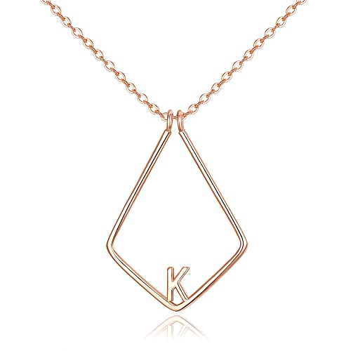 Clearine Ringhalter Halskette für Damen Mädchen 925 Sterling Silber Ringhalter Halskette Buchstabe K 14ct Rose Gold Geometrischer Anhänger Kette für Damen von Clearine