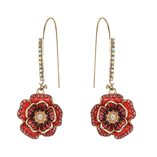 Clearine Rose Ohrringe Fashion Elegant Strass Emaille Blume Haken Ohrringe für Damen Rubin-Rot Gold-Ton von Clearine