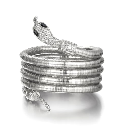 Clearine Schlange Armband Offen Armreif Manschette Einstellbar Punk Choker Flexibel Mehrzweck Medusa Halskette Halloween Schmuck Geschenk für Damen Männer Silber von Clearine