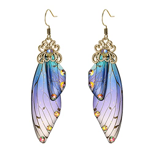 Clearine Schmetterling Ohrringe Flügel Tropfen Kristall Libelle Insekten Haken Ohrhänger für Damen Blau Antik Gold-Tone von Clearine