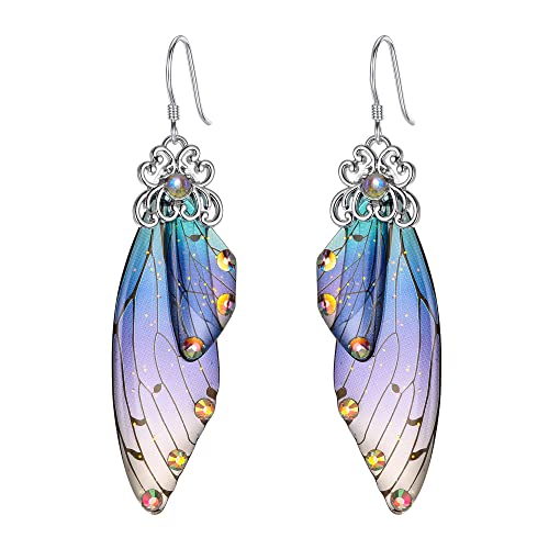 Clearine Schmetterling Ohrringe Flügel Tropfen Kristall Libelle Insekten Haken Ohrhänger für Damen Blau Silber-Tone von Clearine