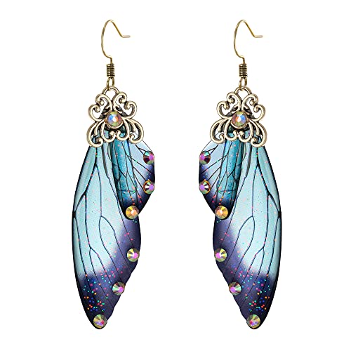 Clearine Schmetterling Ohrringe Flügel Tropfen Kristall Libelle Insekten Haken Ohrhänger für Damen Blau Topaz Antik Gold-Tone von Clearine