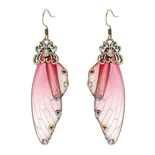 Clearine Schmetterling Ohrringe Flügel Tropfen Kristall Libelle Insekten Haken Ohrhänger für Damen Rosa Antik Gold-Tone von Clearine