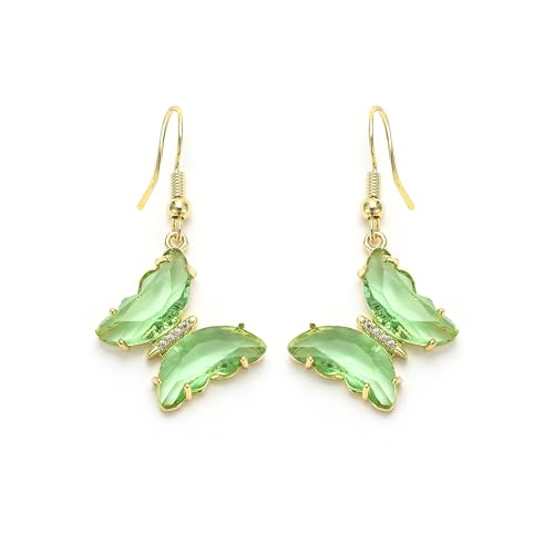 Clearine Schmetterling Ohrringe funkelnden Strass Statement baumeln Tropfen Ohrhänger für Damen Hochzeit Sommer Strand Party Prom Schmuck Hellgrün Gold-Tone von Clearine