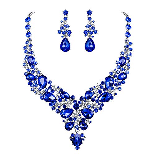 Clearine Schmuckset Hochzeit Braut Teardrop Kristall Strass Perle Cluster Halskette baumeln und Ohrringe Schmuck Set für Damen klar Silber-Ton von Clearine