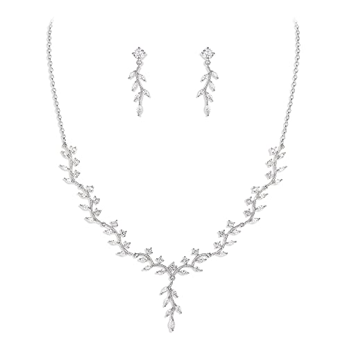 Clearine Schmuckset Marquise Cubic Zirkonia Blatt Cluster Anhänger Halskette und Ohrringe Schmuck Set für Hochzeit Gast Prom Party von Clearine