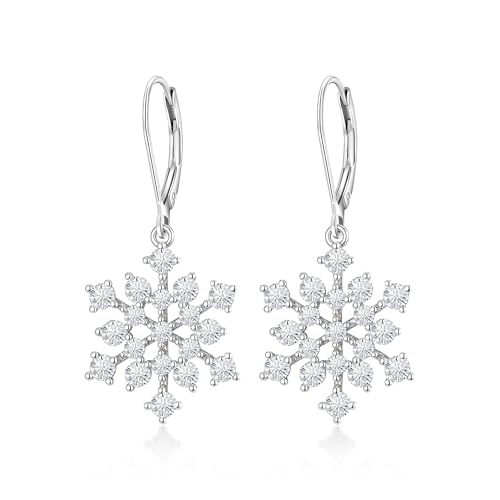 Clearine Schneeflocke Ohrringe mit 925 Sterling Silber Post, Zierliche Runde Cubic Zirkonia Cluster Blume Leverback Tropfen Baumeln Ohrring Winter Festival Schmuck Geschenk für Damen klar Silber-Ton von Clearine