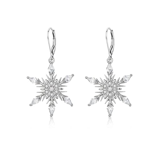 Clearine Schneeflocken Ohrringe mit 925 Sterling Silber Post, beeindruckende Cubic Zirconia Cluster Leverback Tropfen Ohrring Winterurlaub Festival Schmuck Geschenk für Damen Klar Silber-Ton von Clearine