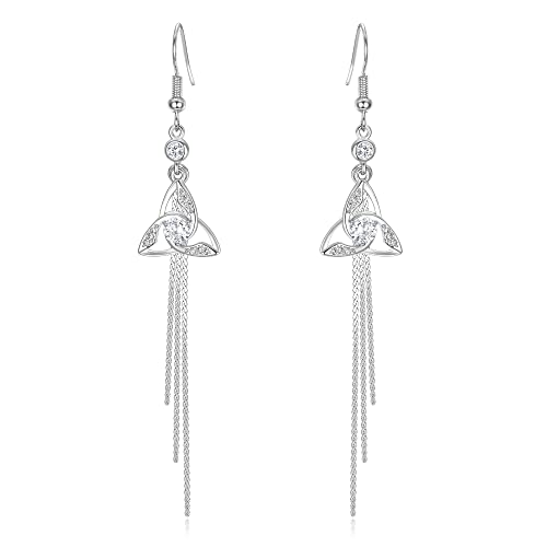 Clearine Silber Quaste Ohrringe Cubic Zirkonia Blatt 3 Kette baumeln Ohrstecker für Damen Mädchen von Clearine