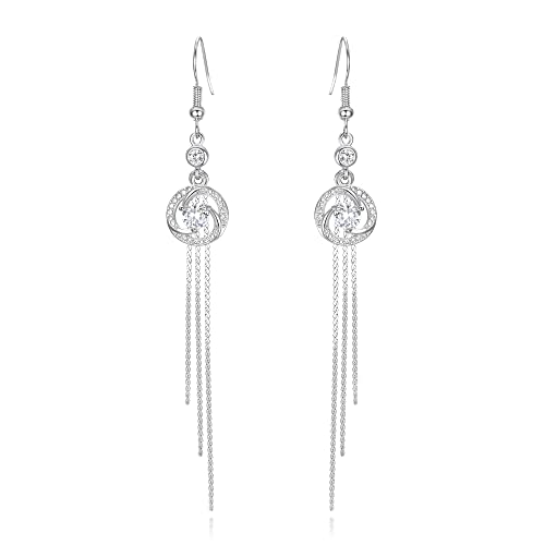 Clearine Silber Quaste Ohrringe Cubic Zirkonia Kreis Drop 3 Kette baumeln Ohrringe für Damen Mädchen von Clearine