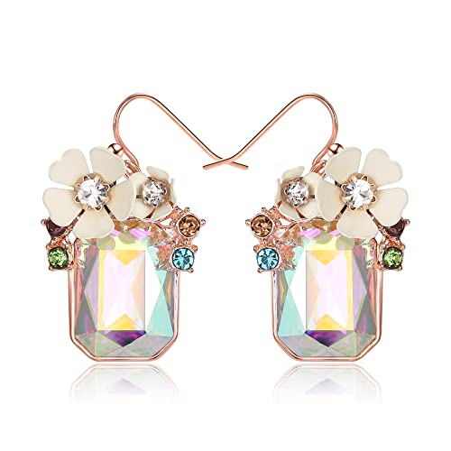 Clearine Smaragd Schnitt Ohrstecker Mode Elegante Strass Emaille Rose Blume Ohrringe für Damen Iridierende AB Gold-Ton von Clearine