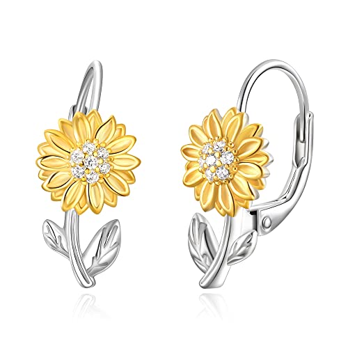 Clearine Sonnenblume Ohrringe 925 Sterling Silber Zirkonia Gänseblümchen Blume Creolen mit Leverback für Damen von Clearine