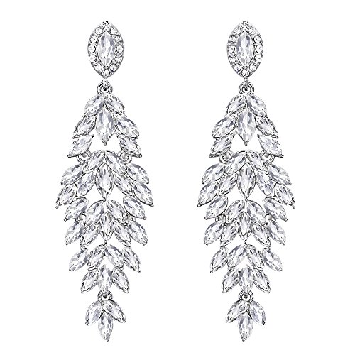 Clearine Kristall Ohrringe Hochzeit Braut Marquise-Form Blatt Cluster Kronleuchter Damen Ohrhänger Klar Silber-Ton von Clearine