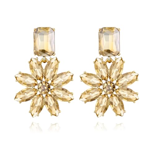 Clearine Sparkle Bling Rhinestone Marquise Smaragd Schliff Cluster Blume Ohrringe für Damen Sommer Partei Schmuck Champagner Gold-Tone von Clearine