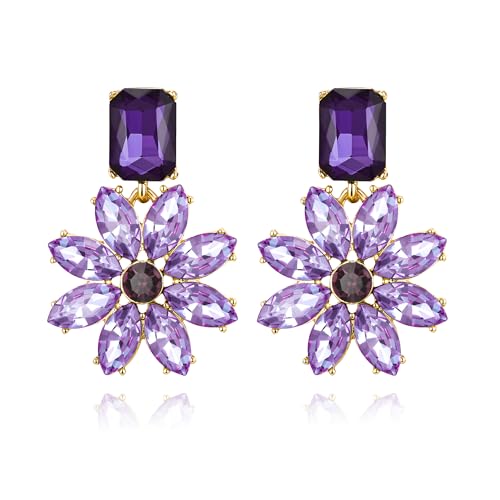 Clearine Sparkle Bling Rhinestone Marquise Smaragd Schliff Cluster Blume Ohrringe für Damen Sommer Partei Schmuck lila Gold-Ton von Clearine