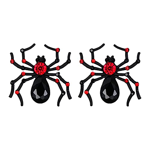 Clearine Spinnen Ohrringe für Damen Gothic Tarantula Teardrop Kristall Strass Ohrstecker Rubin-Rot Schwarz-Ton von Clearine