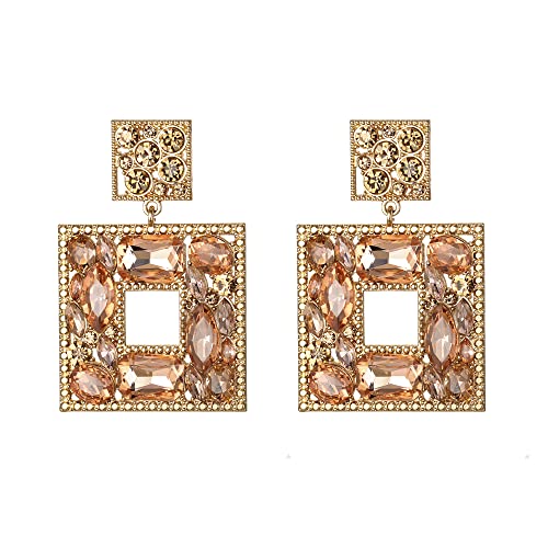 Clearine Square Statement Ohrringe Art Deco Sparkly Strass für Damen Pfirsich Morganit Rose-Gold-Ton von Clearine