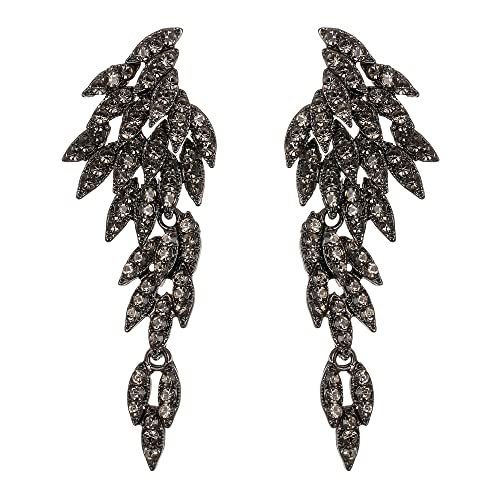 Clearine Statement Ohrringe Art Deco Blatt Cluster baumeln Kronleuchter lange Tropfen Ohrstecker für Damen Grau Schwarz-Ton von Clearine