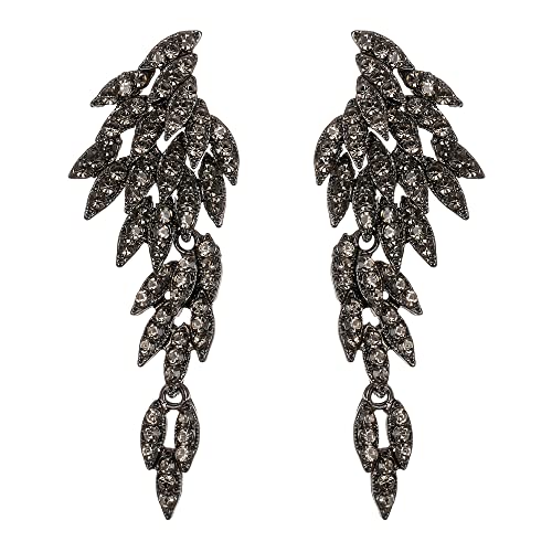 Clearine Statement Ohrringe Art Deco Blatt Cluster baumeln Kronleuchter lange Tropfen Ohrstecker für Damen Grau Schwarz-Ton von Clearine