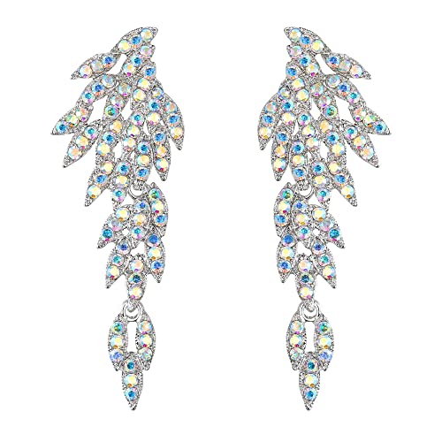 Clearine Statement Ohrringe Art Deco Blatt Cluster baumeln Kronleuchter lange Tropfen Ohrstecker für Damen Iridescent AB Silber-Tone von Clearine