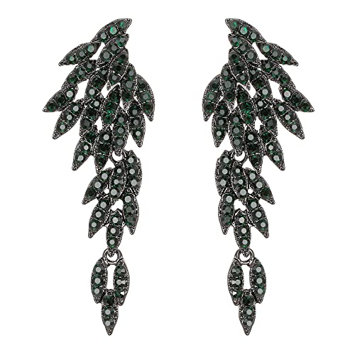 Clearine Statement Ohrringe Art Deco Blatt Cluster baumeln Kronleuchter lange Tropfen Ohrstecker für Damen Smaragd-Grün Schwarz-Ton von Clearine