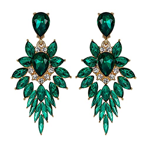 Clearine Statement Ohrringe Hochzeit Braut Diamante Kristall Edelstein Cluster Teardrop baumeln Kostüm Ohrstecker für Damen Bräute Brautjungfer Smaragd-Grün Gold-Tone von Clearine