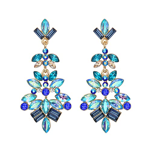 Clearine Statement Ohrringe Marquise Square Kristall Cluster Art Deco Ohrringe für Damen Blau Gold-Ton von Clearine