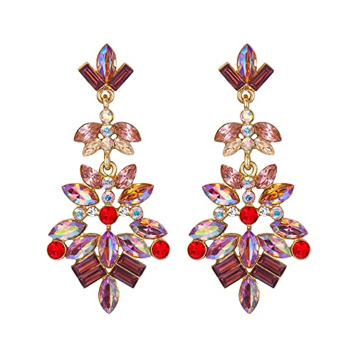 Clearine Statement Ohrringe Marquise Square Kristall Cluster Art Deco Ohrringe für Damen Rosa Mehrfarbig Gold-Ton von Clearine