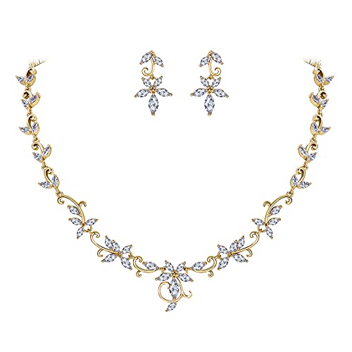 Clearine Damen Hochzeit Brautschmuck Set Marquise CZ Blatt Blume Filigran Halskette baumeln Ohrringe klar Gold-Ton von Clearine