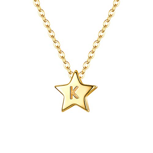 Clearine Stern Buchstabe Halskette 925 Sterling Silber Initial Minimalist mit Stern Mini Winzig Pentagram Star Anhänger Buchstabe K mit Liebe Herz Rückseite für Damen Mädschen Rosa Gold-Ton von Clearine