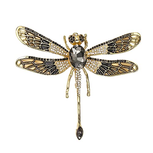 Clearine Strass Libellen Brosche für Damen Insekten Thema Tier Pin für Kleidung Schwarz Gold Ton von Clearine