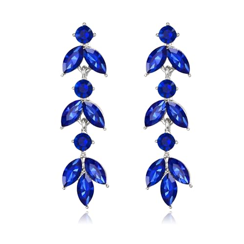 Clearine Strass Ohrringe 3 Schichten Marquise Blatt Cluster baumeln Ohrringe für Damen Mädchen Blau Silber-Ton von Clearine