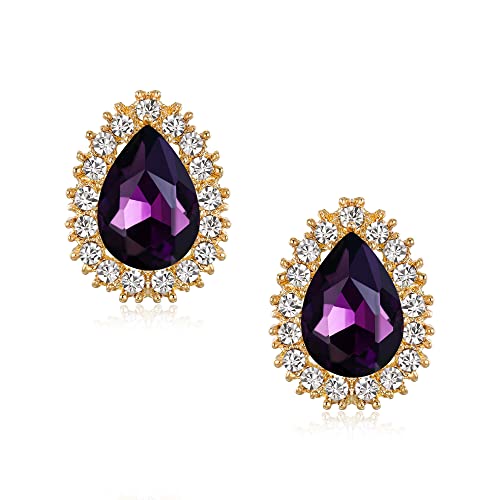 Clearine Teardrop Ohrstecker Kristall Hochzeit Braut Oval Ohrringe für Party Prom Lila Gold Ton von Clearine