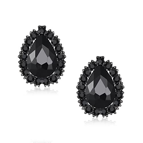 Clearine Teardrop Ohrstecker Kristall Hochzeit Braut Oval Ohrringe für Hochzeit Party Prom Schwarz Schwarz-Ton von Clearine