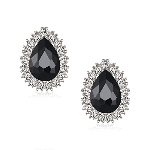 Clearine Teardrop Ohrstecker Kristall Hochzeit Braut Oval Ohrringe für Hochzeit Party Prom Schwarz Silber-Ton von Clearine