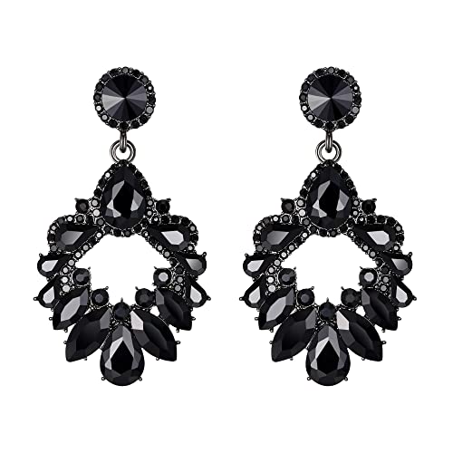 Clearine Tropfen Marquise Party Hochzeit Braut Teardrop Cluster Kristall geometrische baumeln Ohrringe für Damen Schwarz von Clearine