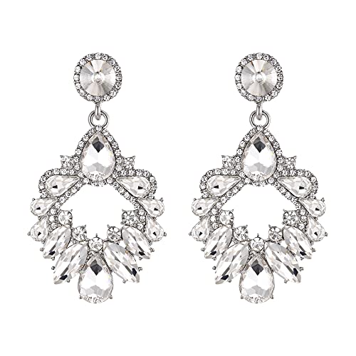 Clearine Tropfen Marquise Party Hochzeit Braut Teardrop Cluster Kristall geometrische baumeln Ohrringe für Damen Klar Silber Ton von Clearine