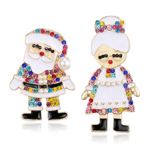 Clearine Weihnachten Ohrringe Xmas Santa und Frau Claus simuliert Perle Kristall Emaille für Damen Mädchen Party Urlaub Multicolor Gold Tone von Clearine