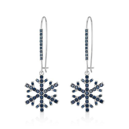 Clearine Weihnachten Schneeflocken Ohrringe für Damen Winter Schneeflocken hängen baumeln Tropfen Ohrring für Weihnachtsfest Dekoration Urlaub Party Schmuck Geschenk Blau Silber-Ton von Clearine